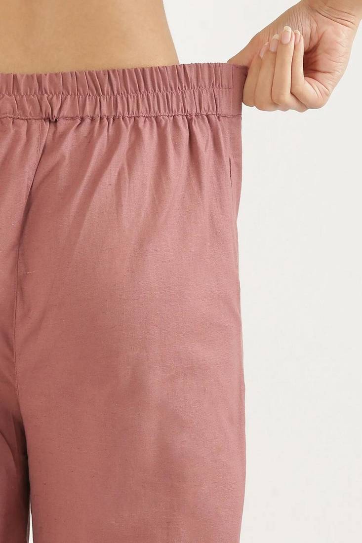 Styllow women rose taupe high-rise trousers with 2 deep pockets