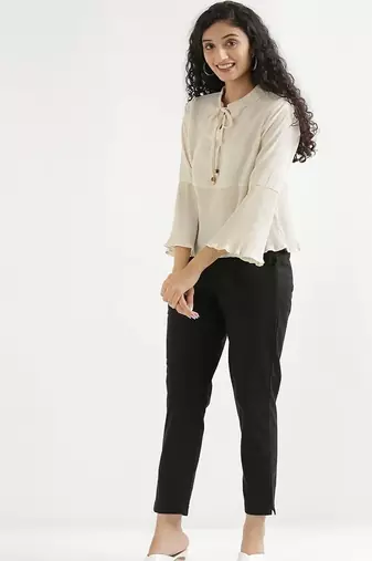 Styllow women everday cotton black pant with 2 dip pockets