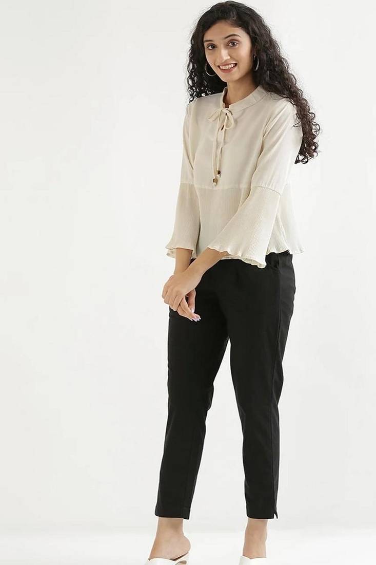 Styllow women everday cotton black pant with 2 dip pockets