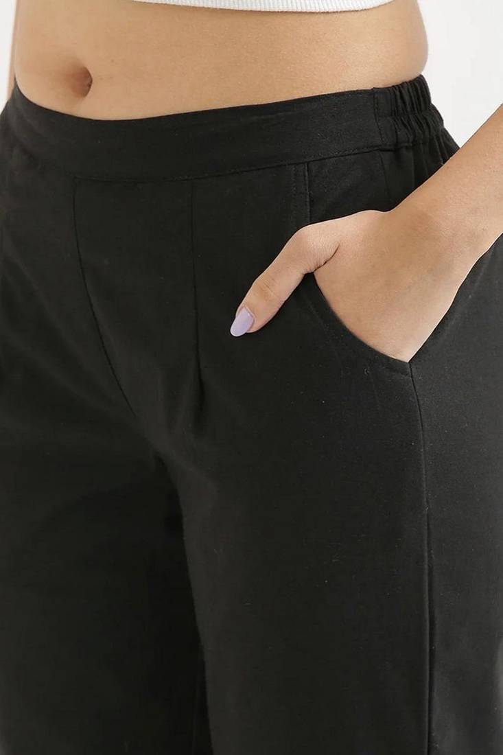 Styllow women everday cotton black pant with 2 dip pockets