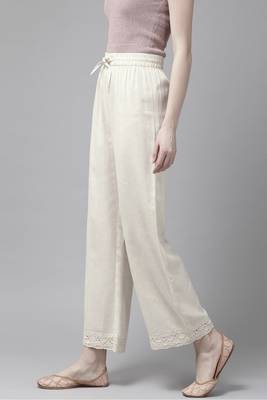 Womens cotton flax solid straight palazzo (off-white) 2