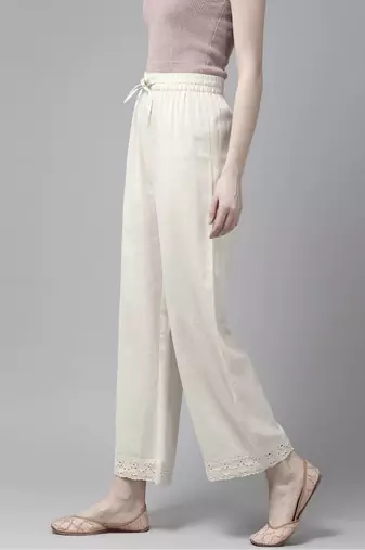 Womens cotton flax solid straight palazzo (off-white)