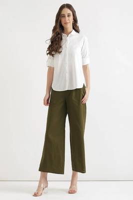 Styllow women olive green high-rise trousers with 2 deep pockets 1