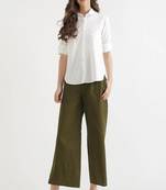 Styllow women olive green high-rise trousers with 2 deep pockets