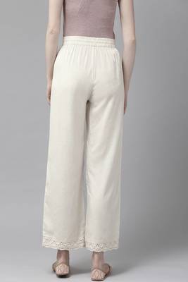 Womens cotton flax solid straight palazzo (off-white) 3