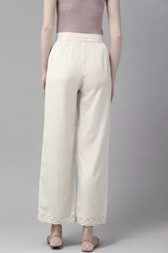 Womens cotton flax solid straight palazzo (off-white)