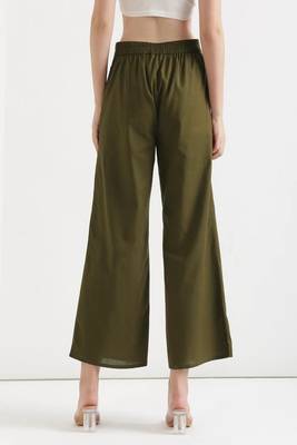 Styllow women olive green high-rise trousers with 2 deep pockets 4