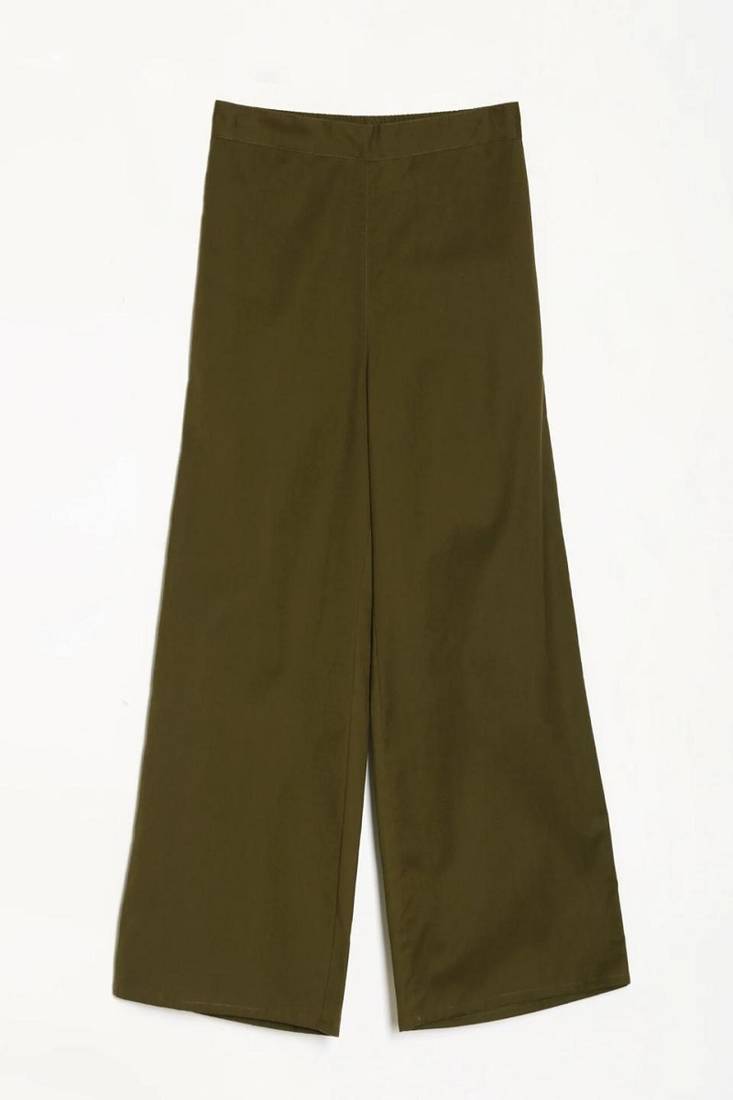 Styllow women olive green high-rise trousers with 2 deep pockets