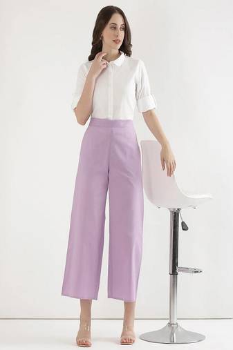 Styllow women lilac high-rise trousers with 2 deep pockets