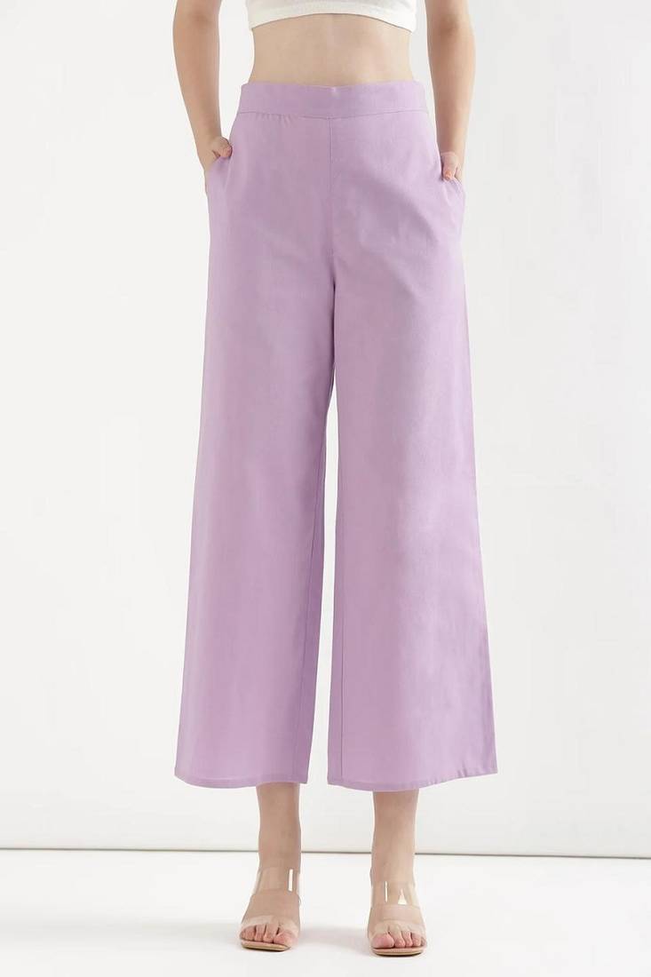 Styllow women lilac high-rise trousers with 2 deep pockets