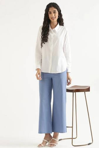 Styllow women english blue high-rise trousers with 2 deep pockets