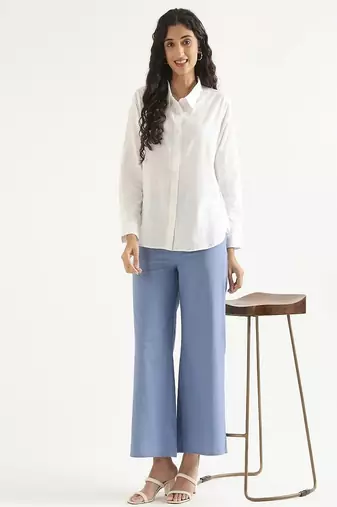 Styllow women english blue high-rise trousers with 2 deep pockets