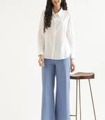 Styllow women english blue high-rise trousers with 2 deep pockets