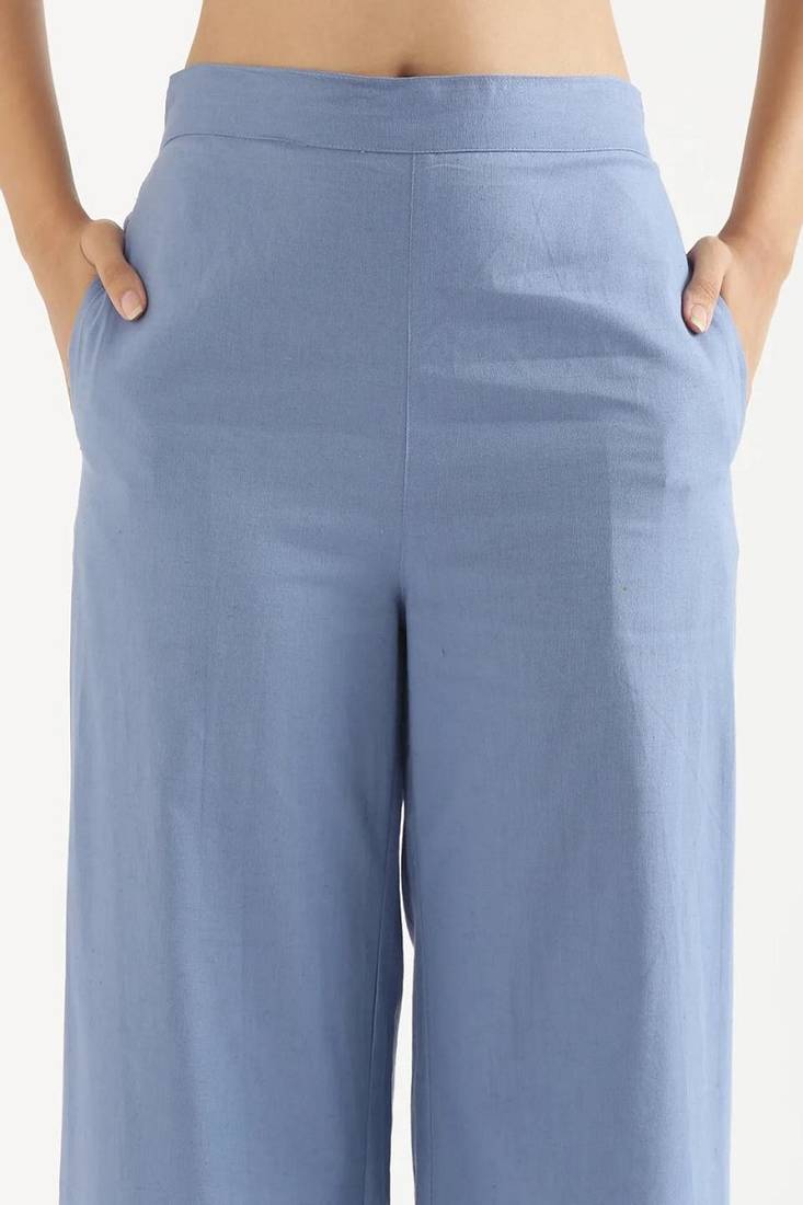 Styllow women english blue high-rise trousers with 2 deep pockets