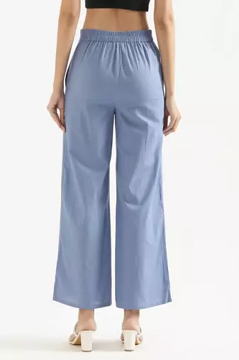 Styllow women english blue high-rise trousers with 2 deep pockets