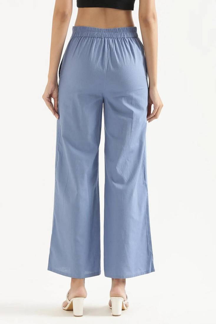 Styllow women english blue high-rise trousers with 2 deep pockets