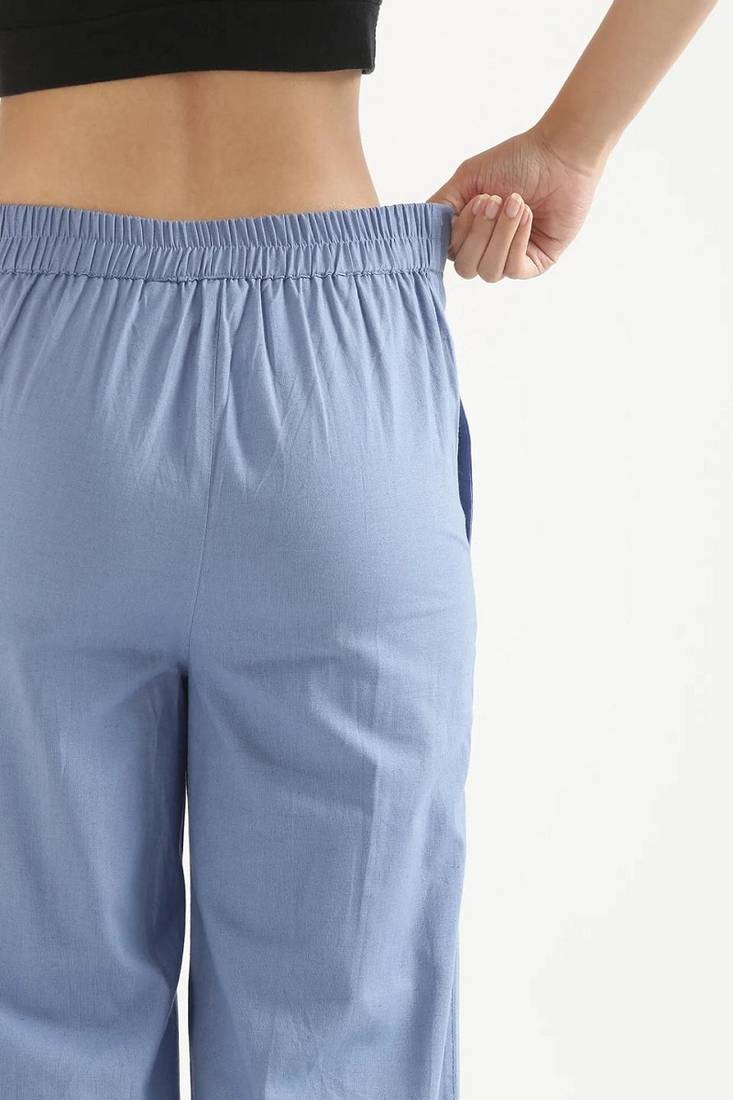 Styllow women english blue high-rise trousers with 2 deep pockets