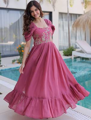 Stupendous Rose Pink Bead Work Chanderi Bridesmaid Dress 2