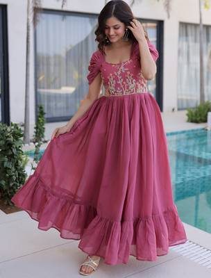 Stupendous Rose Pink Bead Work Chanderi Bridesmaid Dress 3