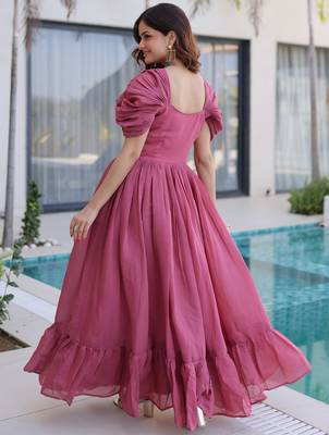 Stupendous Rose Pink Bead Work Chanderi Bridesmaid Dress 5