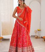Stunning Orange Thread Work Georgette Function Wear Lehenga Choli