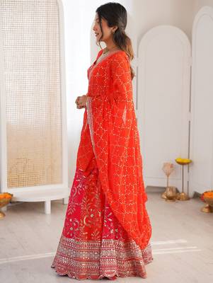 Stunning Orange Thread Work Georgette Function Wear Lehenga Choli 4