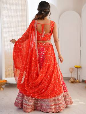 Stunning Orange Thread Work Georgette Function Wear Lehenga Choli 5