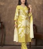 YELLOW DIGITAL PRINTED PREMIUM CHANDERI WITH HANDWORK WOMENS PARTY WEAR KURTI SET