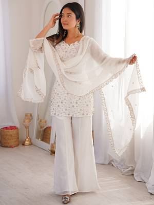 White Sequins Silk Festive Wear Pant Suit 3