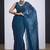 Teal blue cut dana sequin embroidered work two tone satin silk saree sari