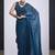 Teal blue cut dana sequin embroidered work two tone satin silk saree sari