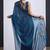 Teal blue cut dana sequin embroidered work two tone satin silk saree sari