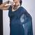 Teal blue cut dana sequin embroidered work two tone satin silk saree sari