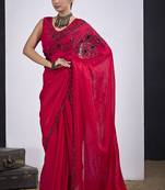 Magenta cut dana sequin embroidered work two tone satin silk blend saree sari