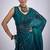 Teal cut dana sequin embroidered work two tone satin silk blend saree sari