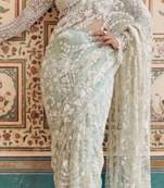 Light sky blue net saree with sequins embroidery work