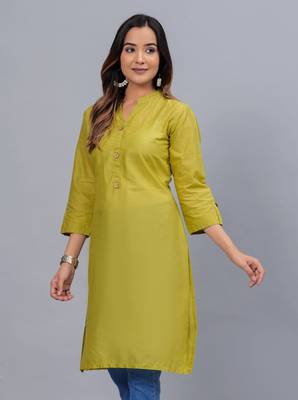 olive straight cotton kurta  1