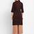 Women's solid brown straight cotton kurta with mandarin collar and 3/4 fold-up sleeves