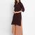 Women's solid brown straight cotton kurta with mandarin collar and 3/4 fold-up sleeves