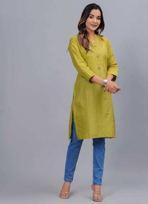olive straight cotton kurta  3
