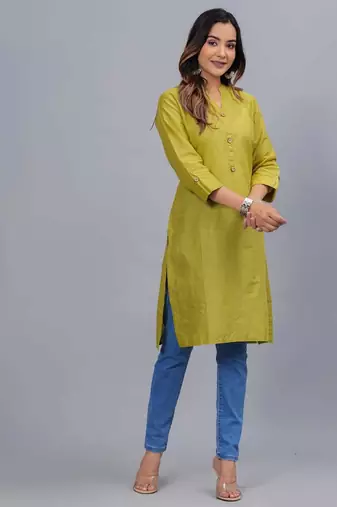 olive straight cotton kurta 