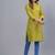 Women's solid olive straight cotton kurta with mandarin collar and 3/4 fold-up sleeves