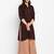 Women's solid brown straight cotton kurta with mandarin collar and 3/4 fold-up sleeves