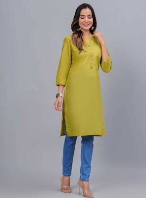 olive straight cotton kurta  4