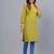 Women's solid olive straight cotton kurta with mandarin collar and 3/4 fold-up sleeves