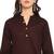 Women's solid brown straight cotton kurta with mandarin collar and 3/4 fold-up sleeves