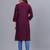 Women's solid wine straight cotton kurta with mandarin collar and 3/4 fold-up sleeves