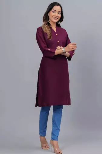 wine straight cotton kurta 