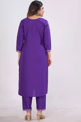 PURPLE COTTON BLEND WITH EMBRODEIRY WORK DESIGN WOMENS KURTI SET 