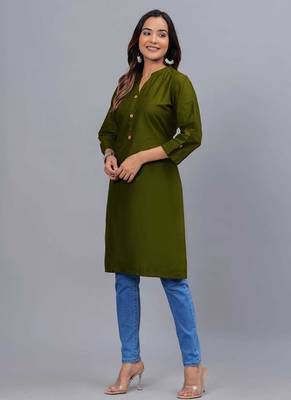dark green straight cotton kurta  3